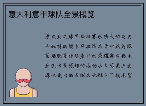 意大利意甲球队全景概览