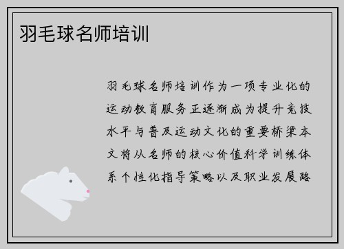 羽毛球名师培训